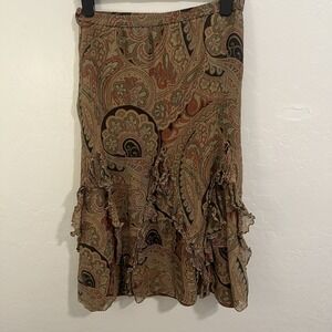Coldwater‎ Creek Vintage PS Side Zip 100% Silk Midi Skirt Paisley Floral Boho